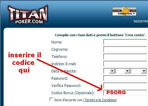 Titan Poker Bonus Italia